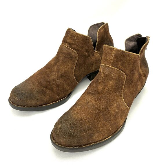Born Bootie Brown Suede Leather Back Zip Low Cut Ankle Boots sz 8 Preowned - Picture 6 of 13